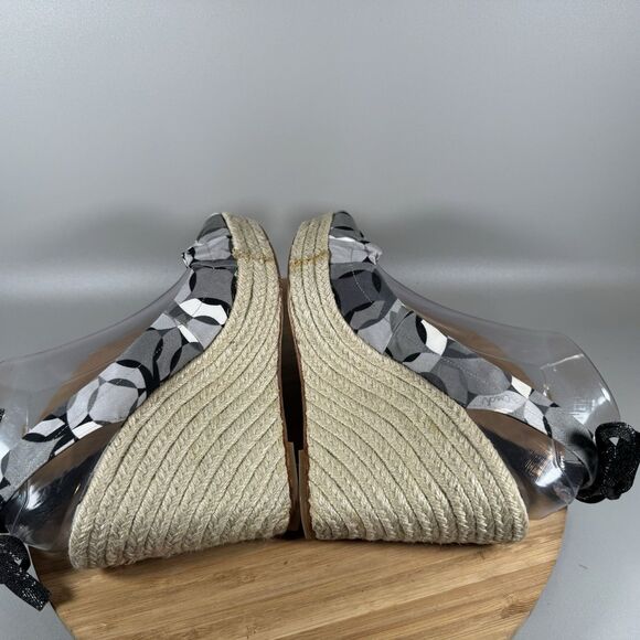 Coach Womens Monogram Canvas  Slingback Wedges Grey Size 8.5 Peep Toe‎ Maritza - Picture 5 of 9